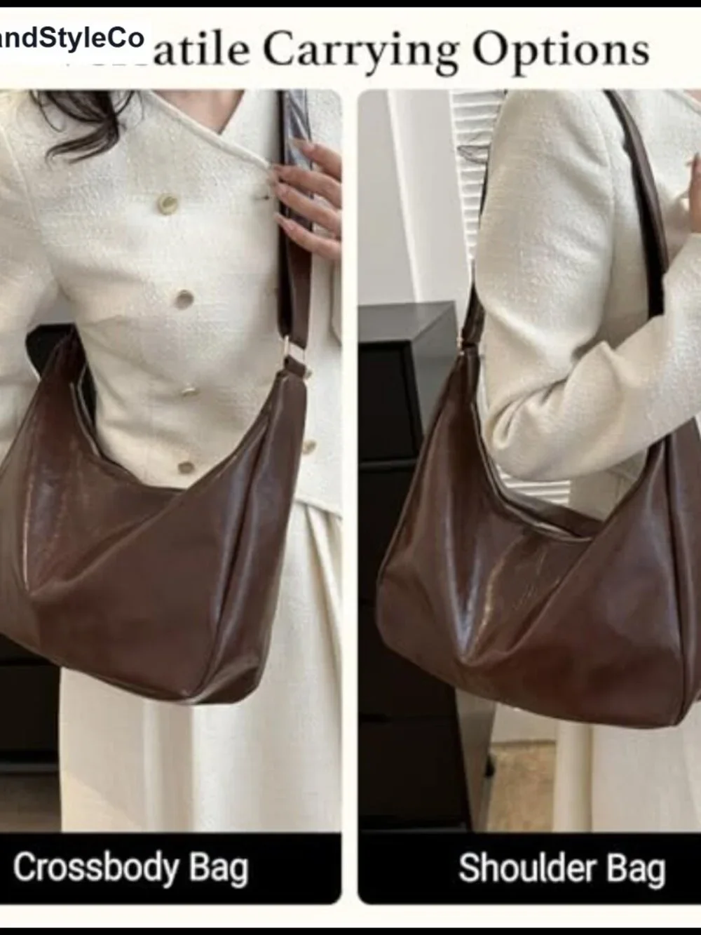 Vegan Leather Slouchy Hobo Shoulder Bag Adjustable Strap Crossbody Everyday